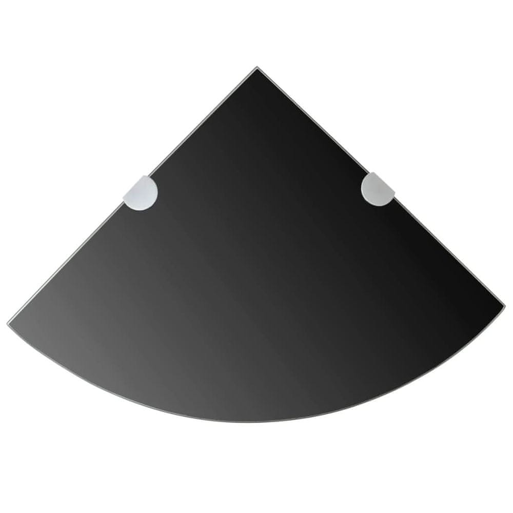 Vidaxl Rohová polička s chrómovanými úvhytkami, sklenená, čierna, 25x25 cm